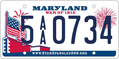 MD license plate 5AA0734