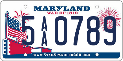 MD license plate 5AA0789