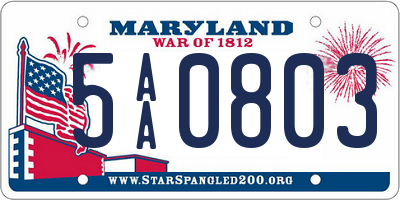 MD license plate 5AA0803