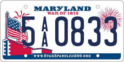 MD license plate 5AA0833