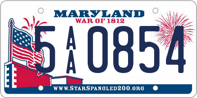 MD license plate 5AA0854