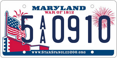 MD license plate 5AA0910