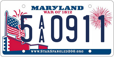 MD license plate 5AA0911