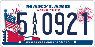 MD license plate 5AA0921