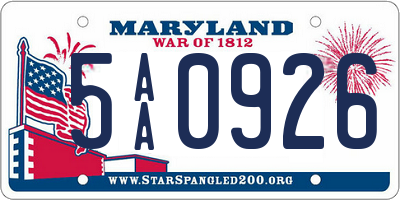 MD license plate 5AA0926