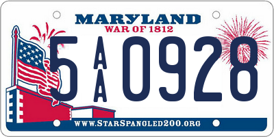 MD license plate 5AA0928