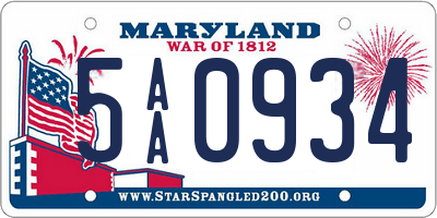 MD license plate 5AA0934