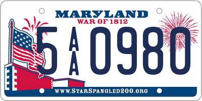 MD license plate 5AA0980