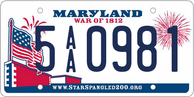 MD license plate 5AA0981