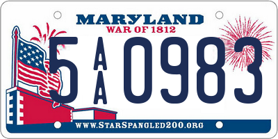 MD license plate 5AA0983