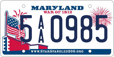 MD license plate 5AA0985