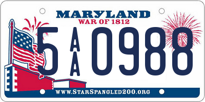 MD license plate 5AA0988