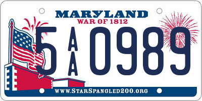 MD license plate 5AA0989