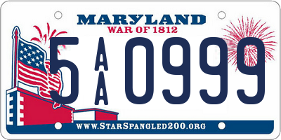 MD license plate 5AA0999