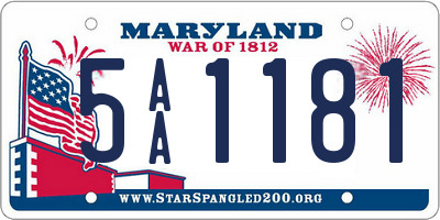 MD license plate 5AA1181