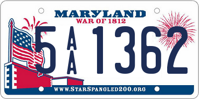 MD license plate 5AA1362