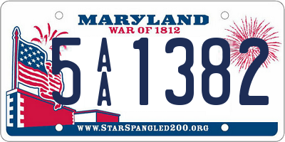 MD license plate 5AA1382