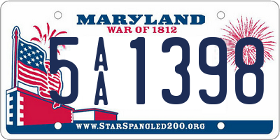 MD license plate 5AA1398