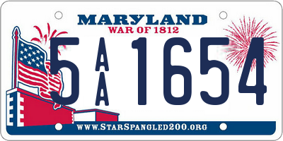 MD license plate 5AA1654