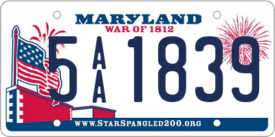 MD license plate 5AA1839