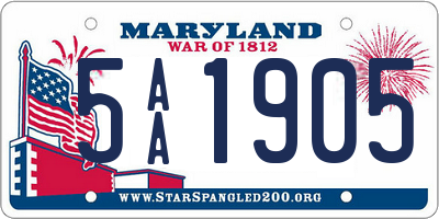 MD license plate 5AA1905