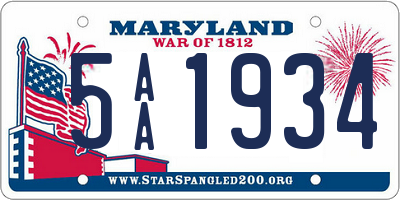 MD license plate 5AA1934