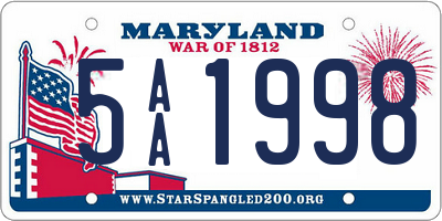 MD license plate 5AA1998