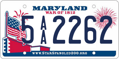 MD license plate 5AA2262