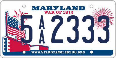 MD license plate 5AA2333