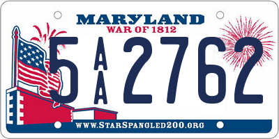 MD license plate 5AA2762