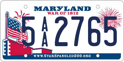 MD license plate 5AA2765