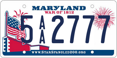 MD license plate 5AA2777