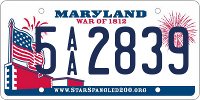 MD license plate 5AA2839