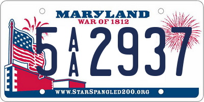 MD license plate 5AA2937