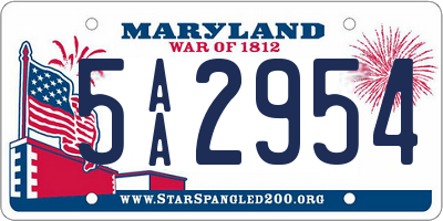 MD license plate 5AA2954