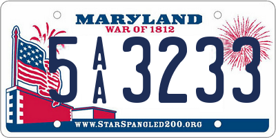 MD license plate 5AA3233