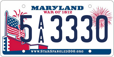 MD license plate 5AA3330