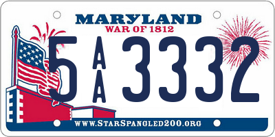 MD license plate 5AA3332