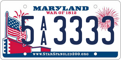 MD license plate 5AA3333