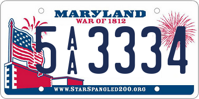 MD license plate 5AA3334