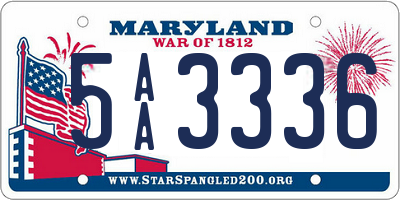 MD license plate 5AA3336