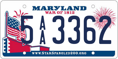 MD license plate 5AA3362