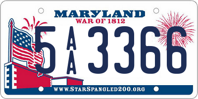 MD license plate 5AA3366