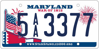 MD license plate 5AA3377