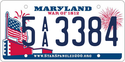 MD license plate 5AA3384