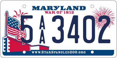 MD license plate 5AA3402