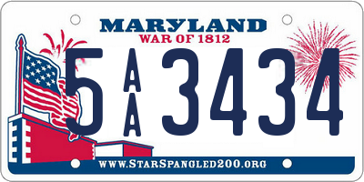 MD license plate 5AA3434