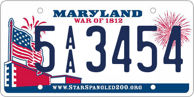 MD license plate 5AA3454