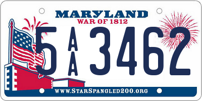 MD license plate 5AA3462