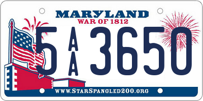 MD license plate 5AA3650